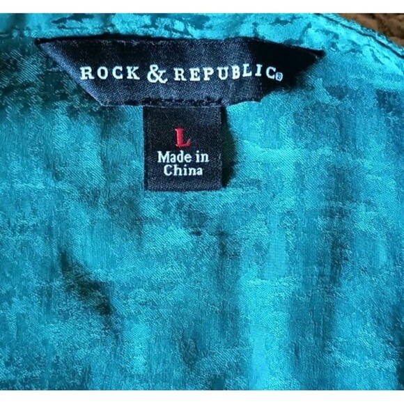 Rock & Republic Womens Long Sleeve Shirt Blouse Large Emerald Green  80s Retro - Picture 3 of 9